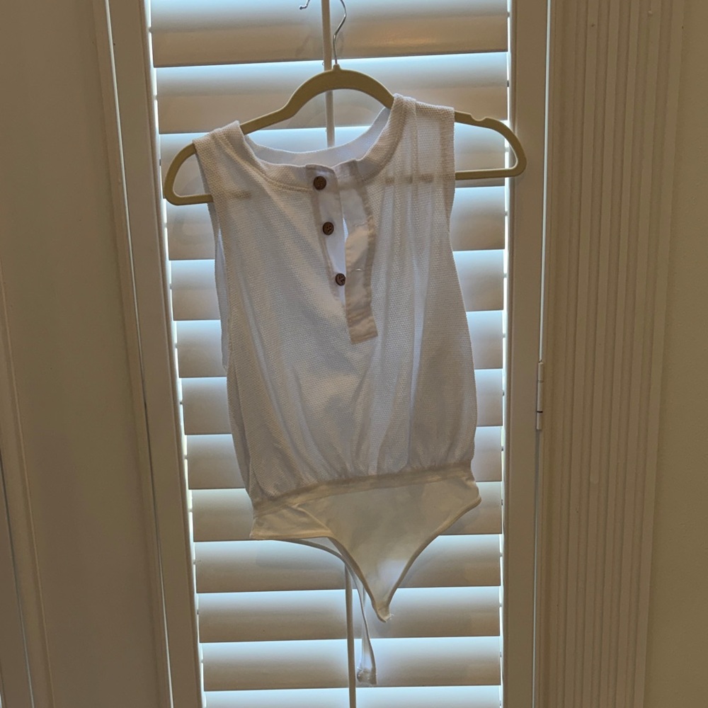 Free People Waffle Knit White One-Piece Bodysuit